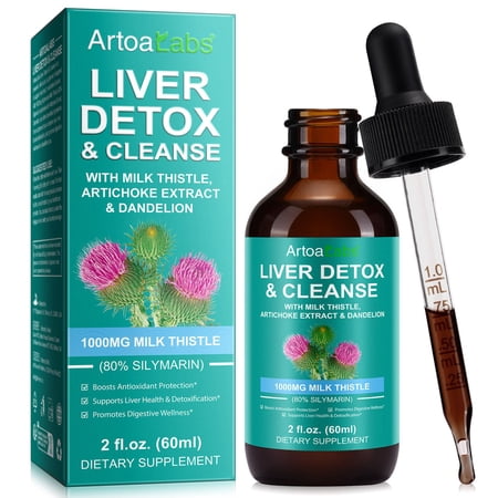 Liver Health & Lymphatic Drainage Drops, Support Liver Cleanse & Repair with Artichoke Milk Thistle Silymarin Extract 60ml