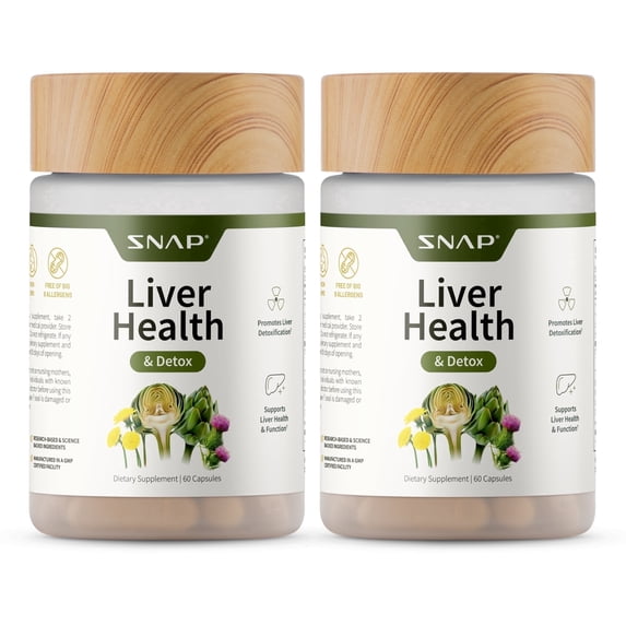 Liver Health Support Snap Supplements, Liver Cleanse Detox and Repair Formula, 60 Capsules - 2 Pack