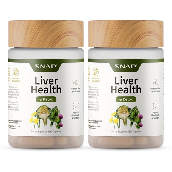Liver Health Support Snap Supplements, Liver Cleanse Detox and Repair Formula, 60 Capsules - 2 Pack