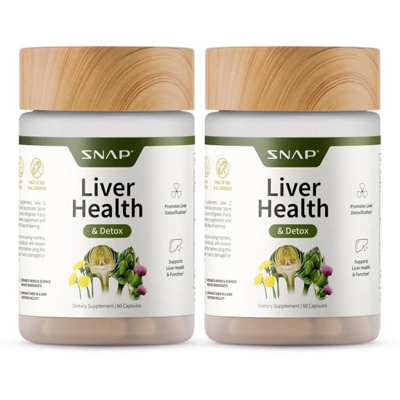 Liver Health Support Snap Supplements, Liver Cleanse Detox and Repair Formula, 60 Capsules - 2 Pack