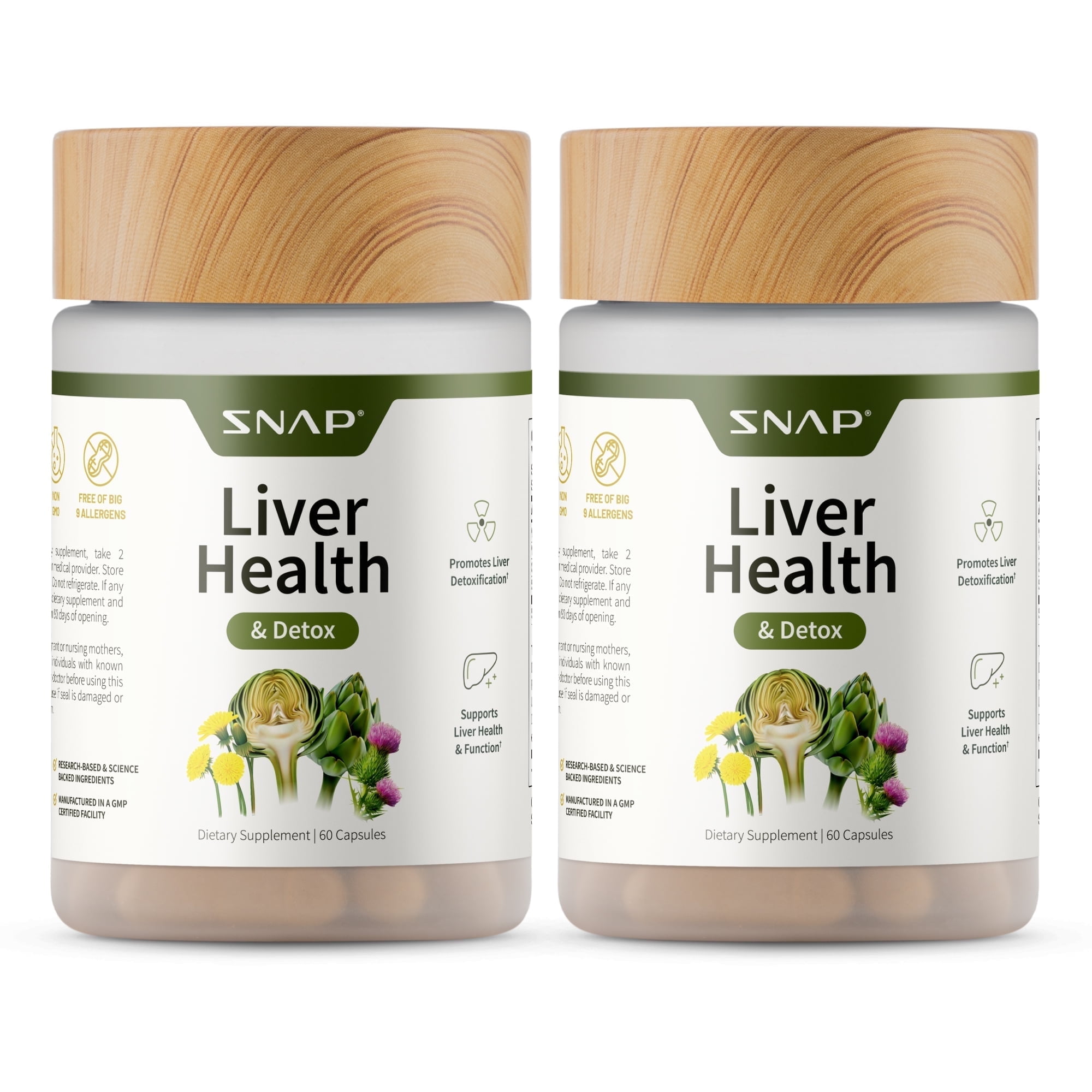 Liver Health Support Snap Supplements, Liver Cleanse Detox and Repair Formula, 60 Capsules - 2 Pack