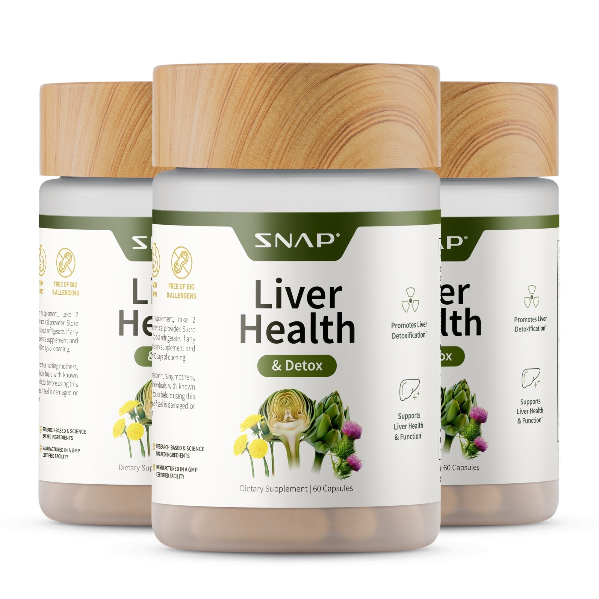 Liver Health Support Snap Supplements, Liver Cleanse Detox and Repair Formula, 60 Capsules - 3 Pack
