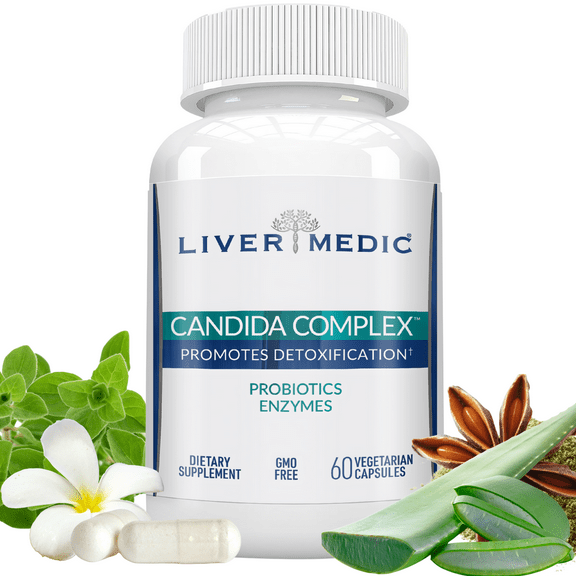 Candida Complex Digestive Enzymes, Enzymes for Digestion and Candida Cleanse, Non-GMO Probiotic Supplement with Herbs, Caprylic Acid, and Grape Seed Extract, 60 Vegetarian Capsules - Liver Medic