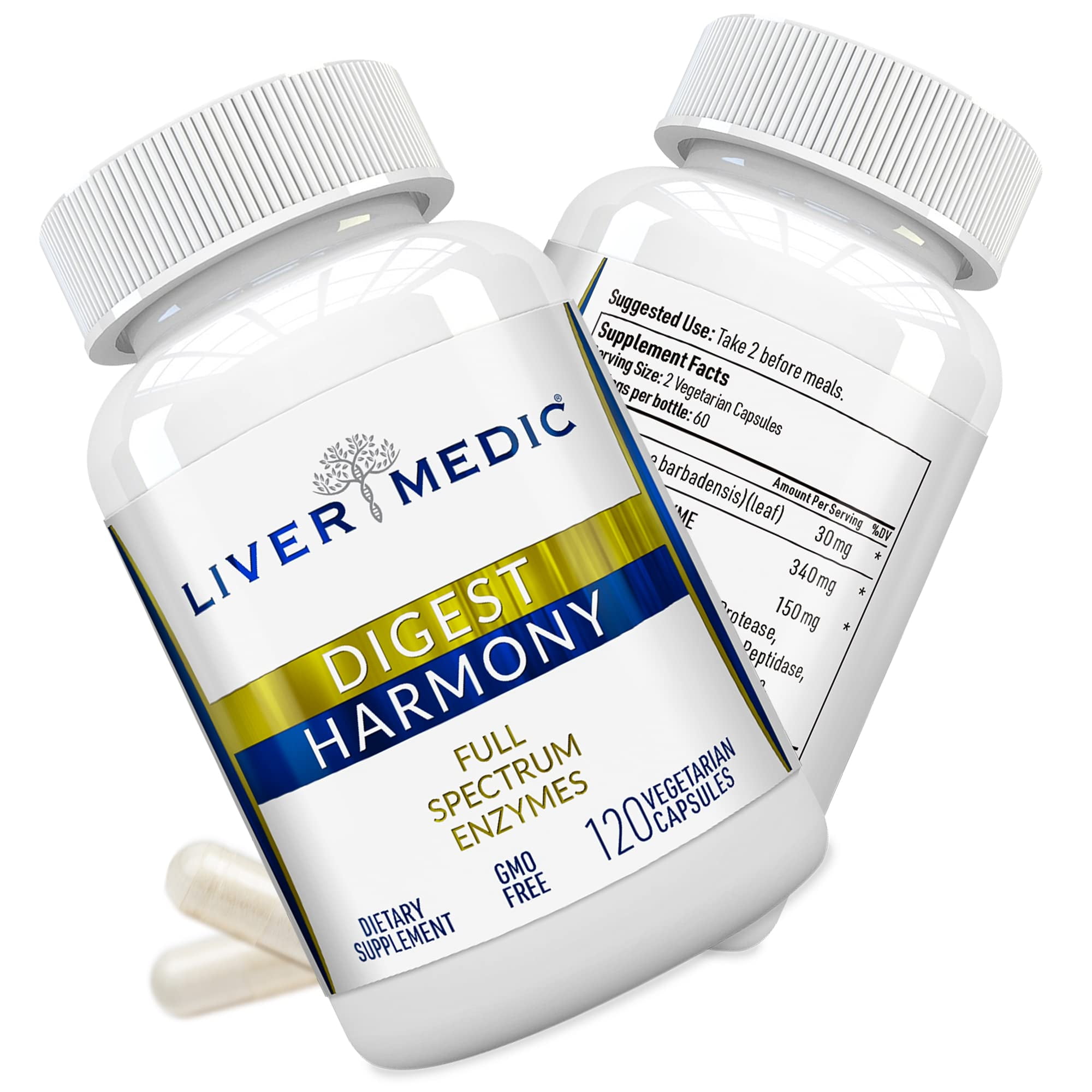Liver Medic Digest Harmony Pure Digestive Enzymes for Gut Health for Women & Men, Papaya Enzymes