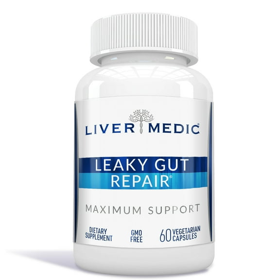 Leaky Gut Repair Maximum Support, Gut Health L-Glutamine Supplement with Slippery Elm Bark, For IBS, Heartburn Relief & More, Non-GMO Gut Health Supplements for Women & Men, 60 Capsules - Liver Medic