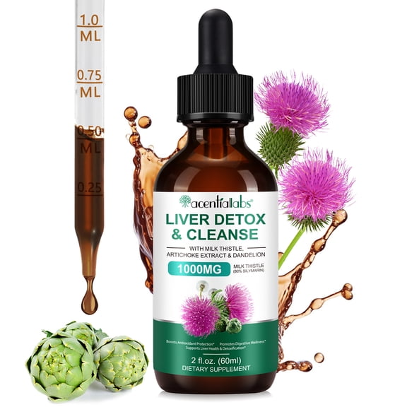 Liver Supplement Detox & Cleanse Liquid Drops - with 1000mg Milk Thistle, Artichoke Extract & Dandelion - Supports Liver Health & Detoxification, 2 fl oz