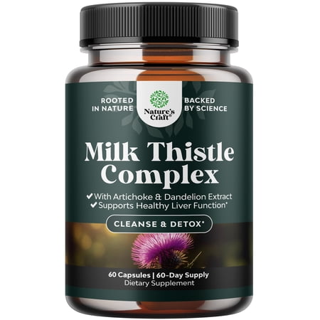 Natures Craft Liver Support Advanced Milk Thistle Supplement and Dandelion Root with Artichoke Extract for Liver Cleanse Detox & Repair - 60ct