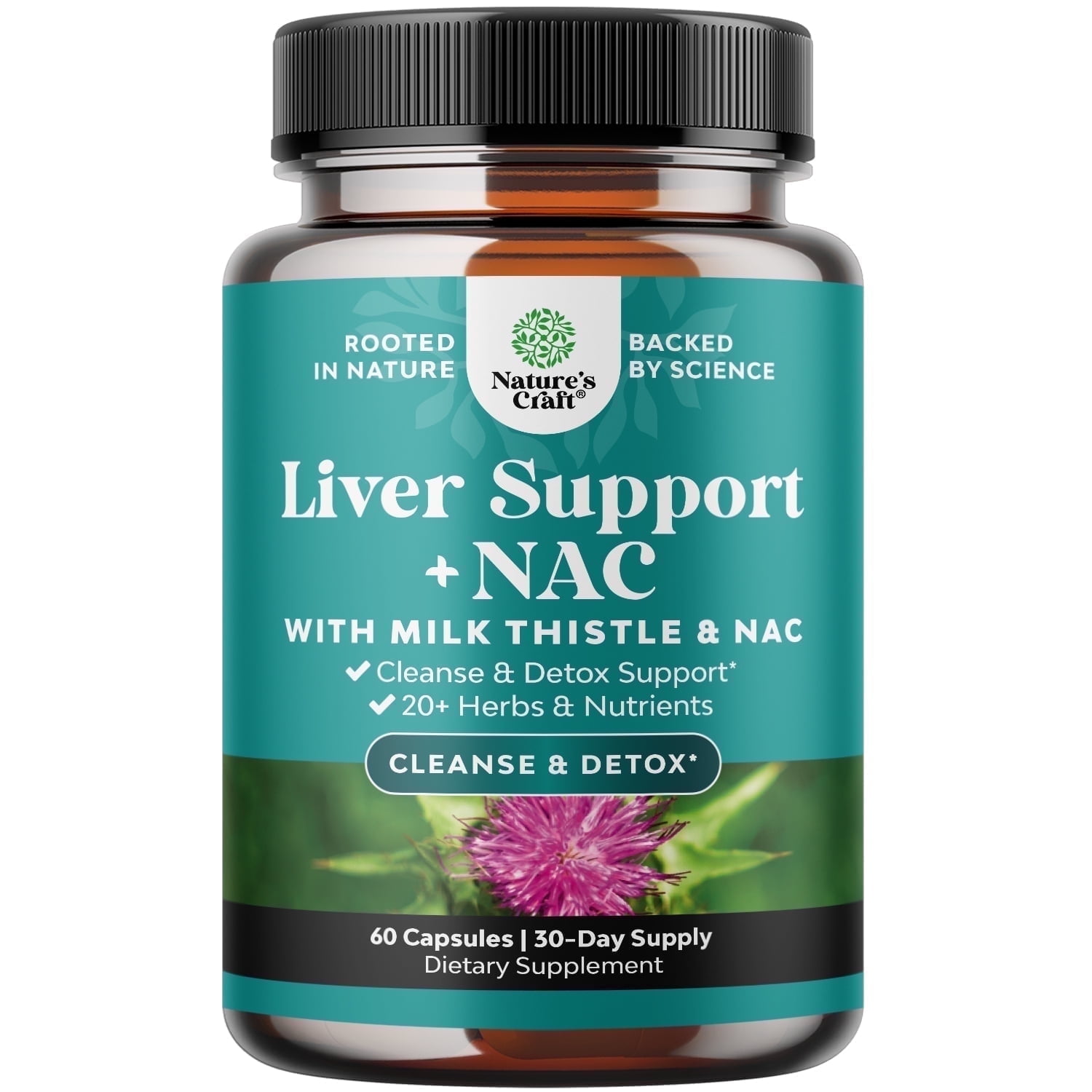 Liver Support Supplement with NAC - Herbal Liver Supplement with N Acetyl Cysteine Silymarin Milk Thistle Extract Dandelion Root Artichoke Extract Choline Bitartrate and Berberine for Liver Cleanse