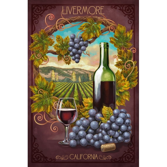 Livermore, California, Merlot (16x24 Giclee Gallery Art Print, Vivid Textured Wall Decor)