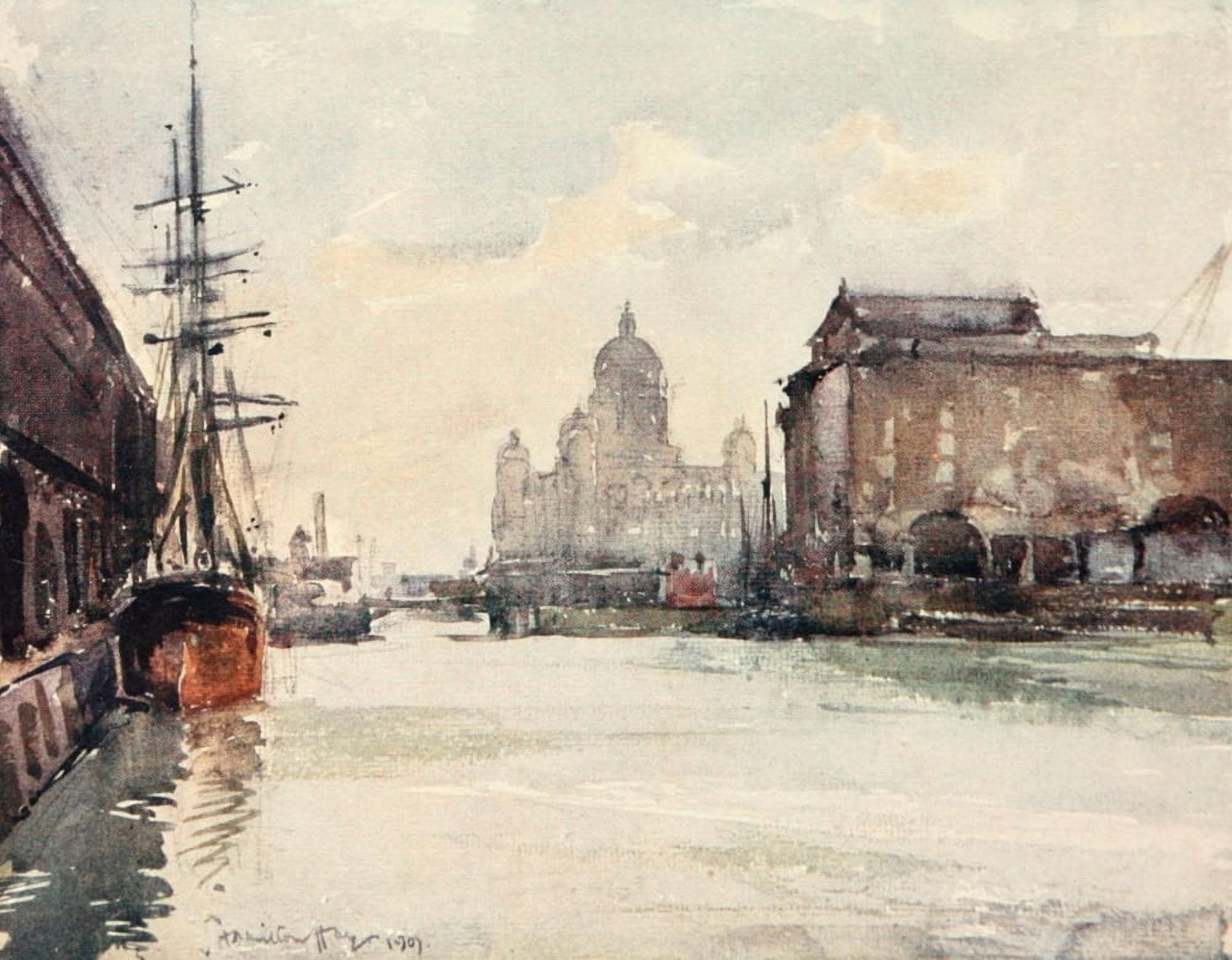 Liverpool 1907 Custom House from Salthouse Dock Canvas Art - James Hamilton Hay (24 x 36)