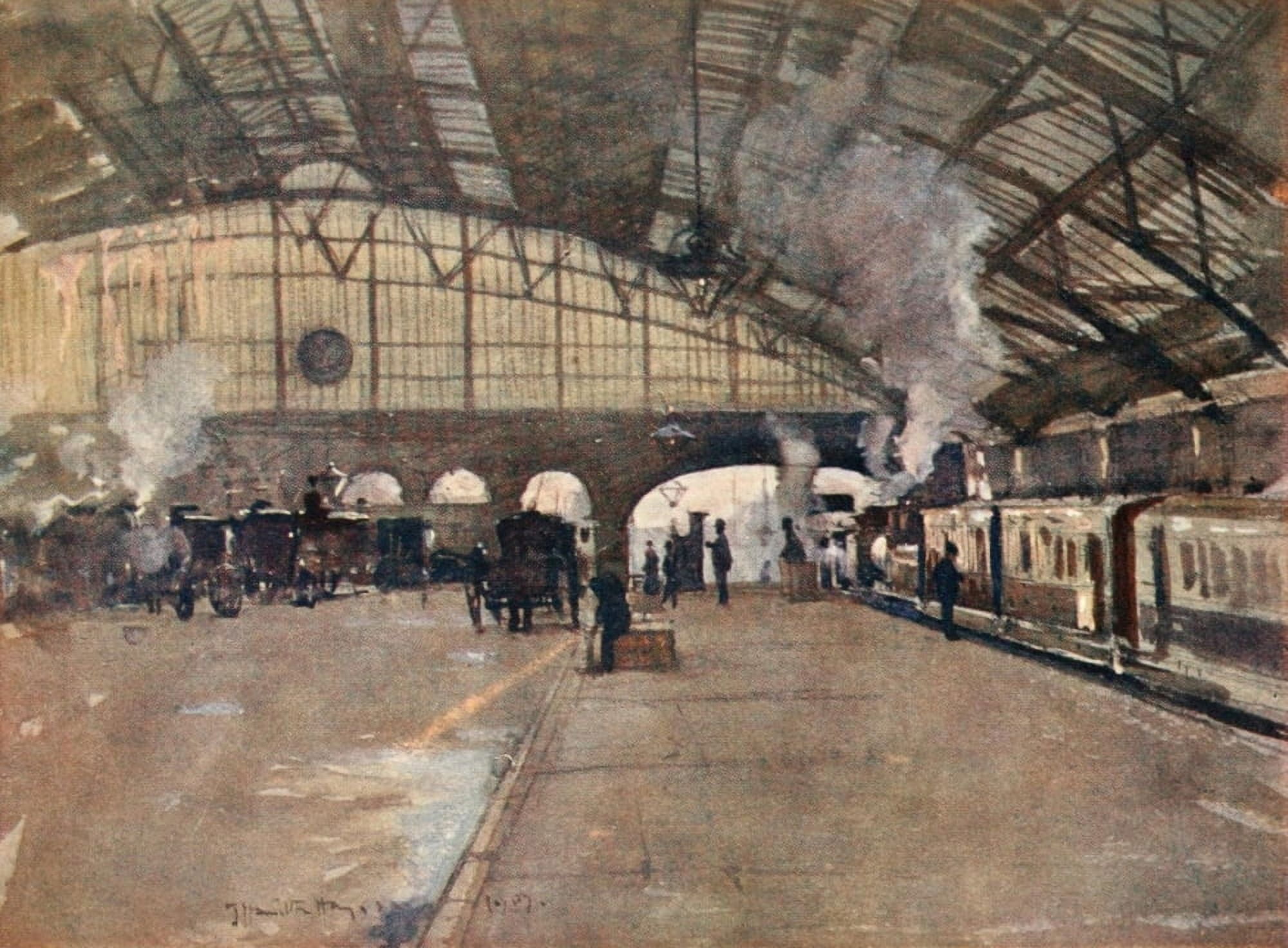 Liverpool 1907 Lime Street Station Canvas Art - James Hamilton Hay (18 x 24)
