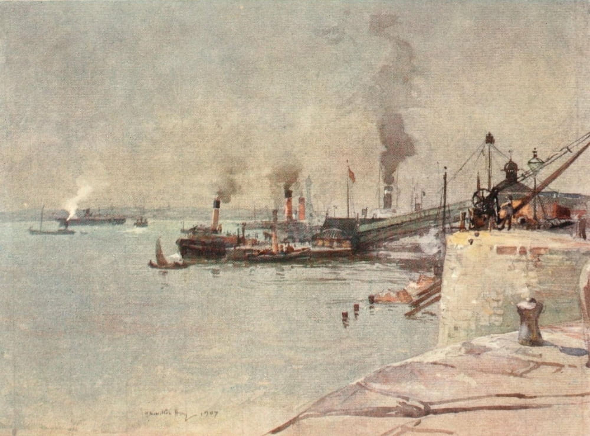 Liverpool 1907 South end of the landing stage Canvas Art - James Hamilton Hay (18 x 24)
