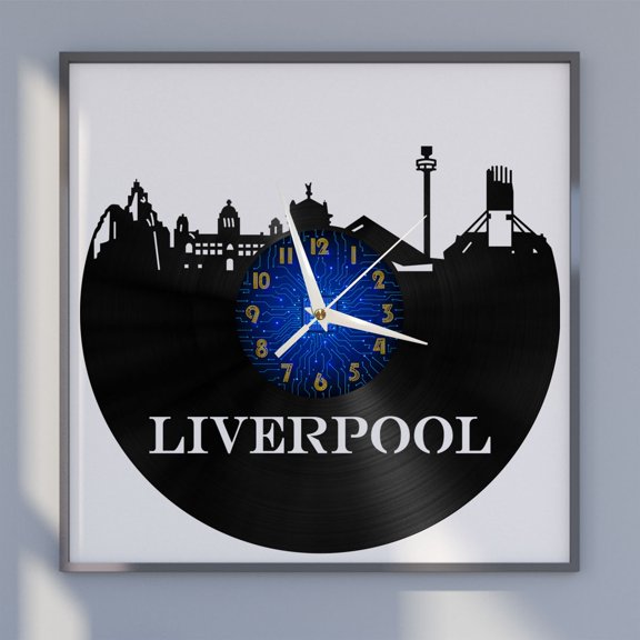 Liverpool City Attractions 12 Inch Vinyl Record Wall Clock - Silent, Creative, and Unique Clock for Living Room, Entryway, or Bedroom Decor - Perfect Gift Idea(12 inchs B without LED)