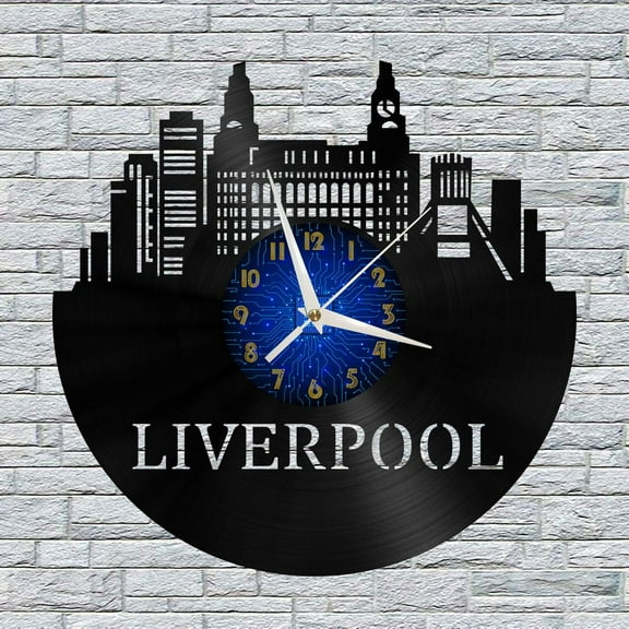 Liverpool City View 12 Inch Vinyl Record Wall Clock - Silent, Creative, and Unique Clock for Living Room, Entryway, or Bedroom Decor - Perfect Gift Idea(12 inchs B without LED)