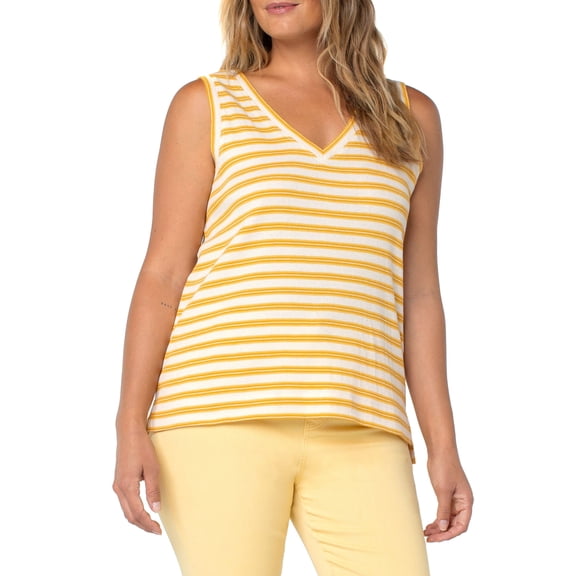 Liverpool Los Angeles Stripe Cotton Blend Top in Yellow Multi St, Size Small