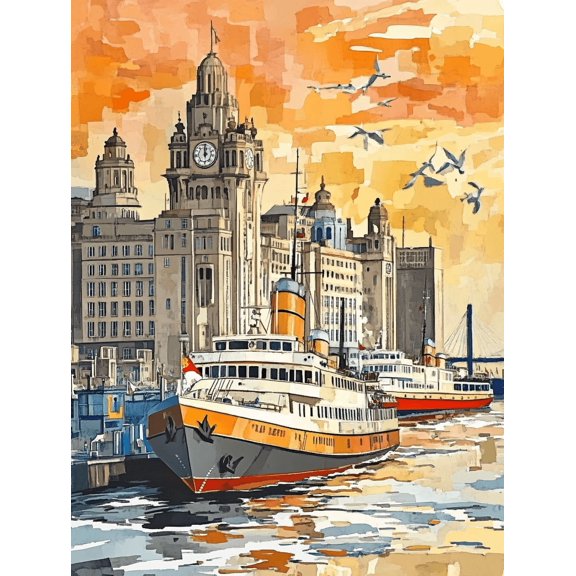 Liverpool Riverboat Sunset Canvas Wall Art Perfect for Living RoomOffice Dining Room and Kitchen Decoration.