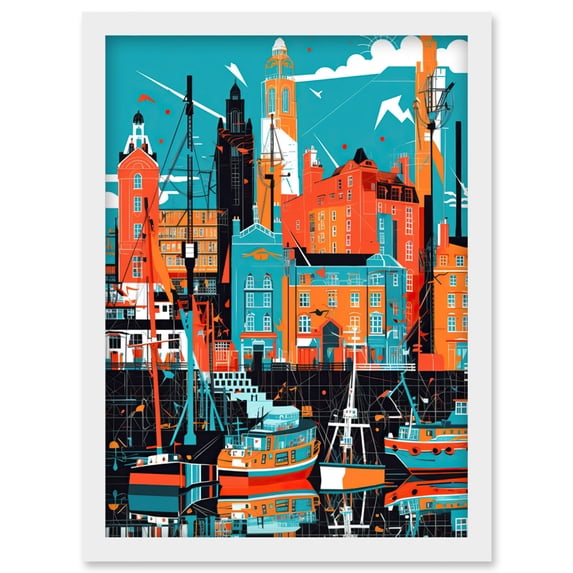 Liverpool Royal Albert Dock Waterfront Cityscape Artwork Framed Wall Art Print A4