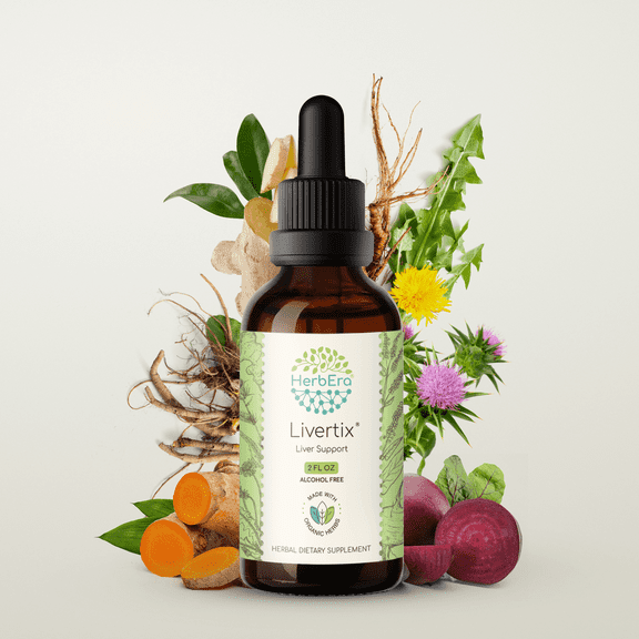 HerbEra Livertix  Extract, Dietary Supplement Herbal Formula, Made from Milk Thistle Seed, Turmeric Root, Yellow Dock Root, Dandelion Root, Beetroot, Ginger Root 2 oz