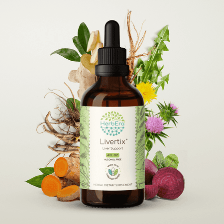 HerbEra Livertix Extract, Dietary Supplement Herbal Formula, Made from Milk Thistle Seed, Turmeric Root, Yellow Dock Root, Dandelion Root, Beetroot, Ginger Root 4 oz