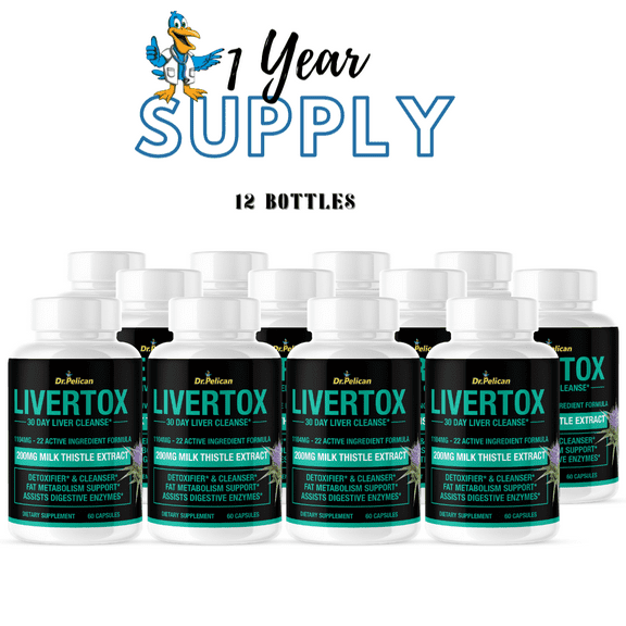 Livertox- Liver Detoxifier/Digestive Enzymes/Metabolism- 12 Bottles- 720 Capsules- Dr. Pelican