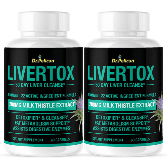 Livertox- Liver Detoxifier/Digestive Enzymes/Metabolism- 2 Bottles- 120 Capsules- Dr. Pelican