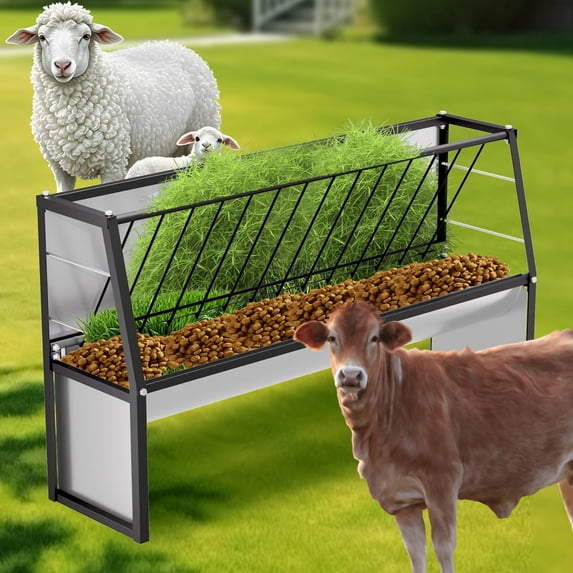 Livestock Feed Tray, 19.6" Width Free Description, 60 Gal Dual Zone, Galvanized Steel Steel Feeder, Sheep Pasture Feeder, For Goat, Sheep, Ranch