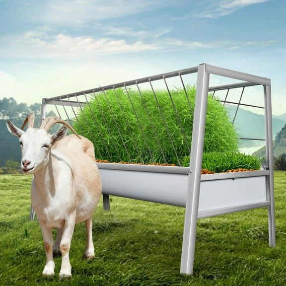 Livestock Feed Tray, Pasture Hay Rack, 77 Gal Heavyweight Capacity, Farm Goat Feeder, Reinforced Galvanized Steel  Frame, for Ranch, Pasture, Horse