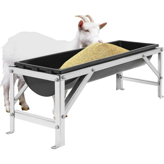Livestock Feed Trough with Metal Stand 39" Long Large Capacity Livestock Feeder for Lambs Foals Calves Sheep Horses Alpacas and Goats in Farm (Silver+Black)