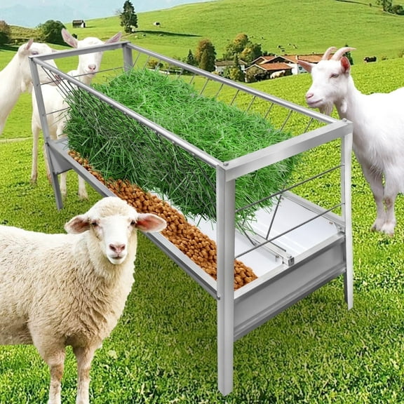 Low-Waste Livestock Goat Feeder, Goat Hay Feeder, Pasture Feeder, 77 Gallon, 59x19.6x33.4 Inch, Galvanized Steel Frame for Sheep, Calves, Deer, Cow, Farms