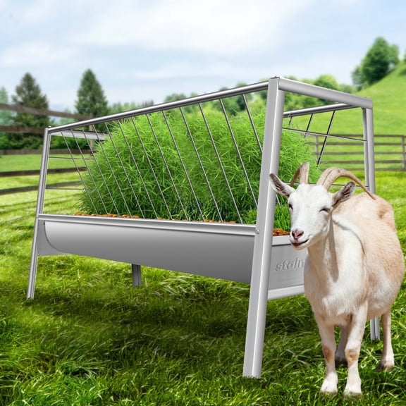 Livestock Goat Feeder, Goat Hay Feeder, Pasture Feeder, 77 Gallon Stainless Steel, 59x19.6x33.4", Stainless Steel Pan for Horses, Ponies, Ranches, Calves, Deer
