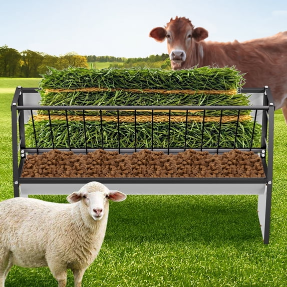 Livestock Goat Feeder, Pasture Feeder & Goat Hay Feeder, Galvanized Steel 60 Gallon, 5-Feet for Horses, Cow, Ranches, Farms, Ponies