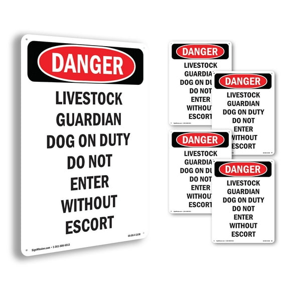 Livestock Guardian Dog On Duty OSHA Danger Rigid Plastic Sign 14 Inch x 10 Inch - 5 Pack