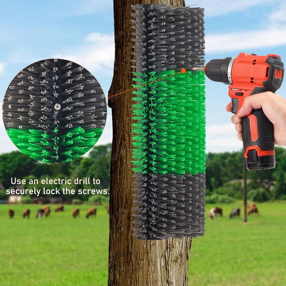 Livestock Scratch Brushes, 2PCS, Scratcher Full Massage Brush Kit, Relieves Back Itching for Livestock, Horses, Cattle, Sheep, Pigs, Green