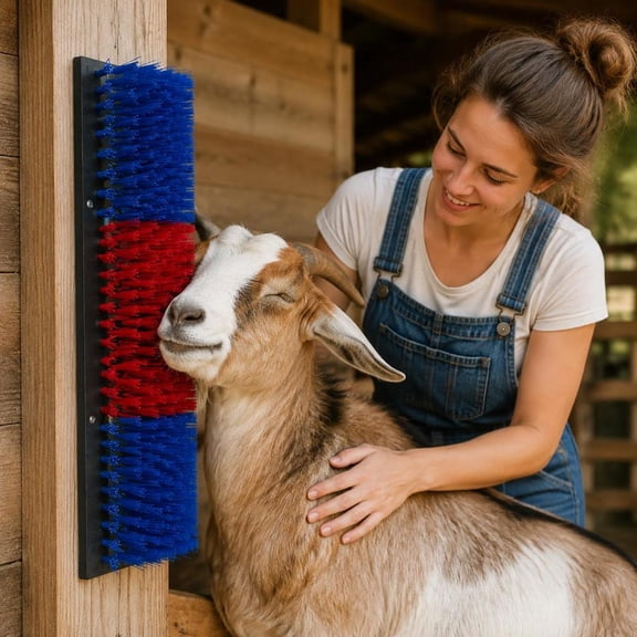 Livestock Scratching Brush 3 Pack with 12 Screws, 16.9 X 7.5 in Cow Goat Scratcher, Massage Grooming Post for Cattle Horse Pig, Blue & Red