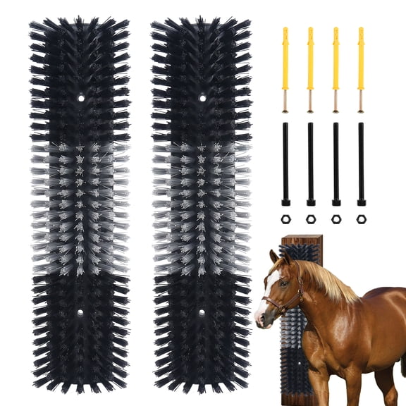 Livestock Scratching Brush for Cattle Horses Goats Sheep Pigs, Cow Scratcher Grooming Tool for Itch Relief Shedding, Easy Mount on Fence Posts Tree Trunks Walls