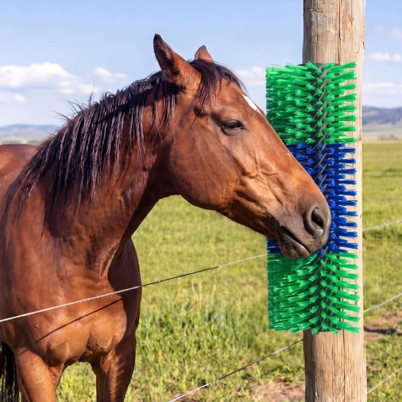 Livestock Scratching Brush Post, 16.9 in X 7.5 In, Goat Scratcher Brush with 4 Screws for Cattle, Sheep, Horse