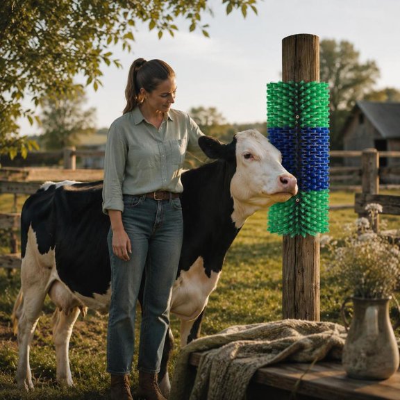 Livestock Scratching Brush Post, 16.9 in X 7.5 in, with 4 mounting screws, suitable for cattle, sheep, goats and horses