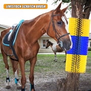 Livestock Scratching Brush, Set of 4 Brushes with Screws, 20.1x 7.9 in, Designed for Back Itch Relief, Cleaning, Grooming, and Scratching Post Use for Horses, Pigs, and Cattle