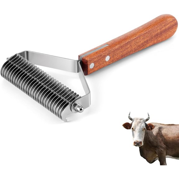 Livestock Shedding Comb Dematting Brush Shedding Undercoat Rake for Cattle Horse Goat Cow Pets with 27 Stainless Steel and Handle