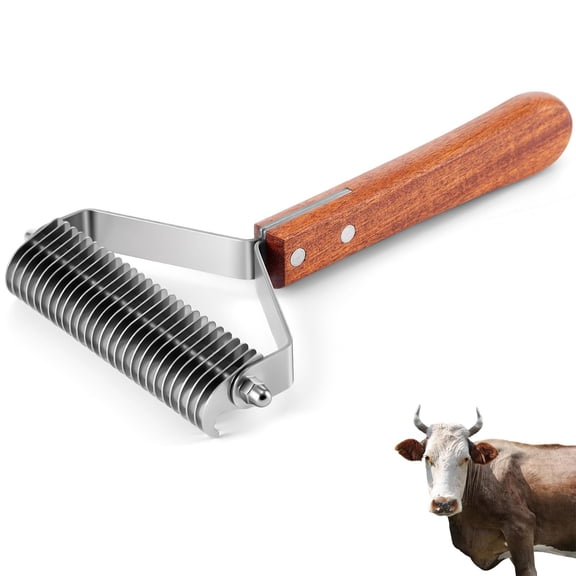 Livestock Sheddingb Dematting Brush Undercoat Rake For Cattle Horse Goat Cow Pets With 27 Stainless Steels And Wood Handle