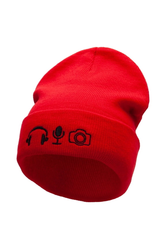 Livestream Tools Embroidered 12 Inch Long Knitted Beanie - Red OSFM
