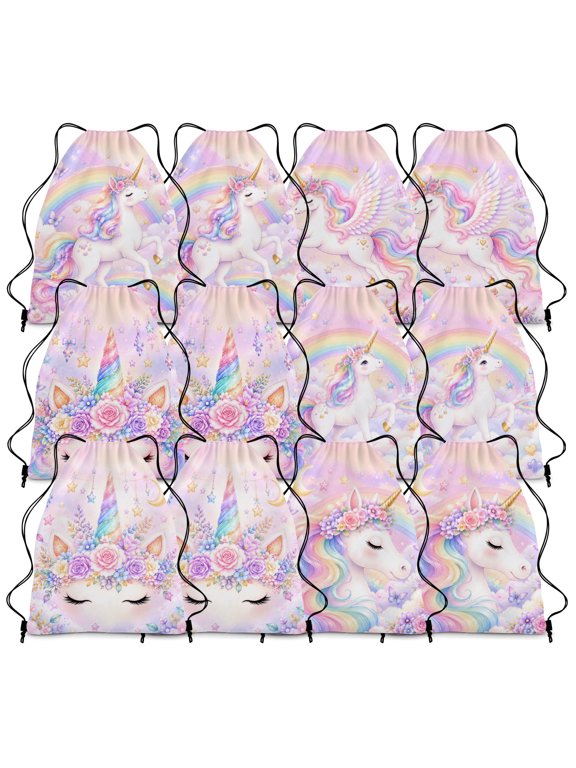 12 Pack Drawstring Bags, Polyester Cinch Closure
