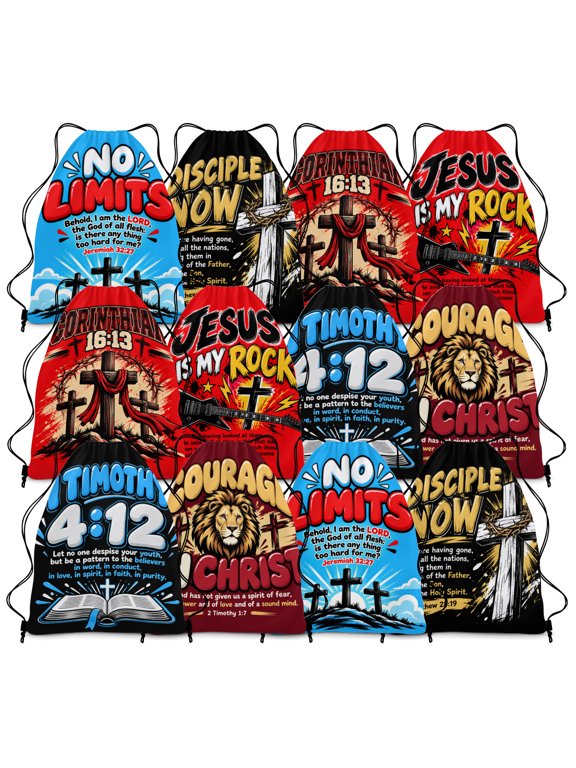 12 Pack Drawstring Bags, Polyester Cinch Closure