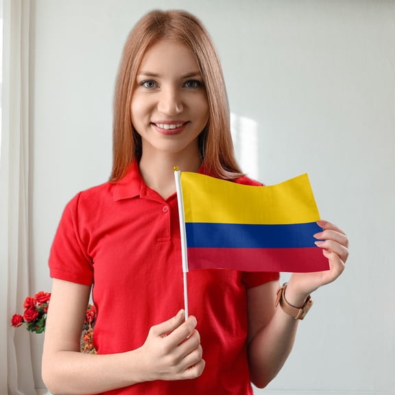 Livetty 12PCS - Colombia Country Flag 5.5x8.2 inch Plastic Stick Polyester Fabric Stitched Edges Hand Held Mini Small Flags-single-sided printing