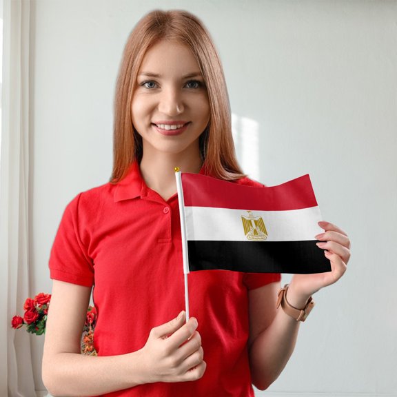 Livetty 12PCS - Egypt Country Flag 5.5x8.2 inch Plastic Stick Polyester Fabric Stitched Edges Hand Held Mini Small Flags