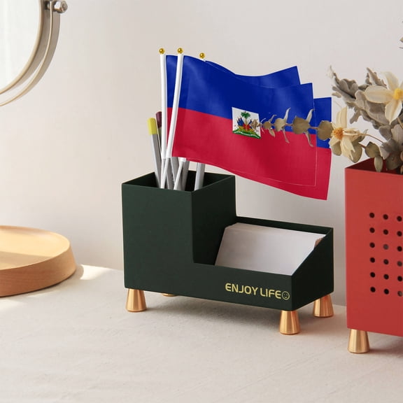Livetty 12PCS - Haiti Country Flag 5.5x8.2 inch Plastic Stick Polyester Fabric Stitched Edges Hand Held Mini Small Flags