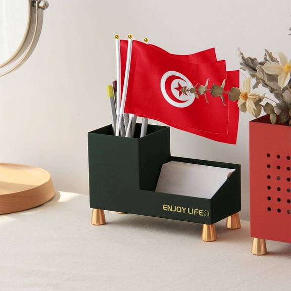 Livetty 12PCS - Tunisia Country Flag 5.5x8.2 inch Plastic Stick Polyester Fabric Stitched Edges Hand Held Mini Small Flags-single-sided printing 