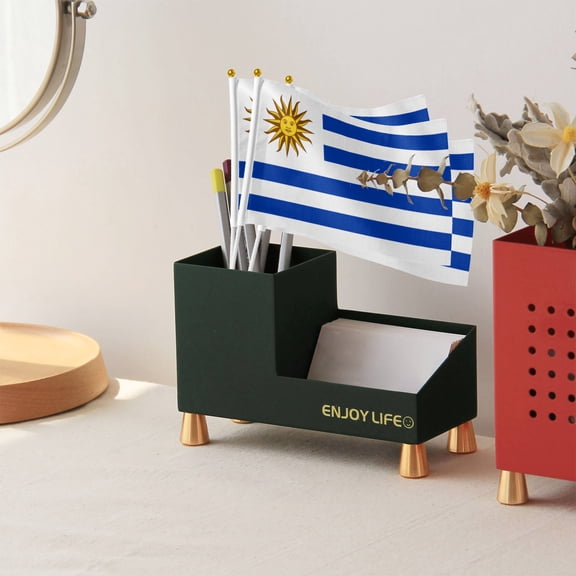 Livetty 12PCS - Uruguay Country Flag 5.5x8.2 inch Plastic Stick Polyester Fabric Stitched Edges Hand Held Mini Small Flags