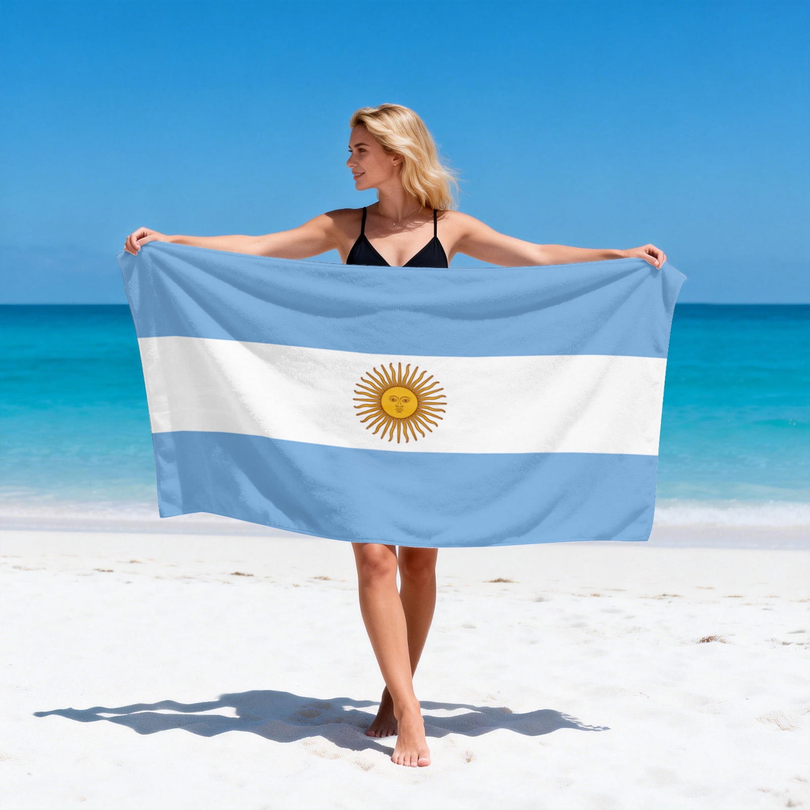 Livetty 2pcs Argentina Flag Beach Towels, Single-Sided Printed Argentine Towels for Beach, Bath, Pool 70.8x35.4in