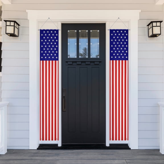 Livetty American Flag Pull-Down Door Banners Porch Signs (2 Pieces) USA Flag Hanging Wall Banner - 11.8 in x 70.8 in